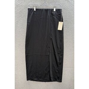 A New Day Skirt Womens Small Black Satin Straight Midi Side Slit Lightweight NEW